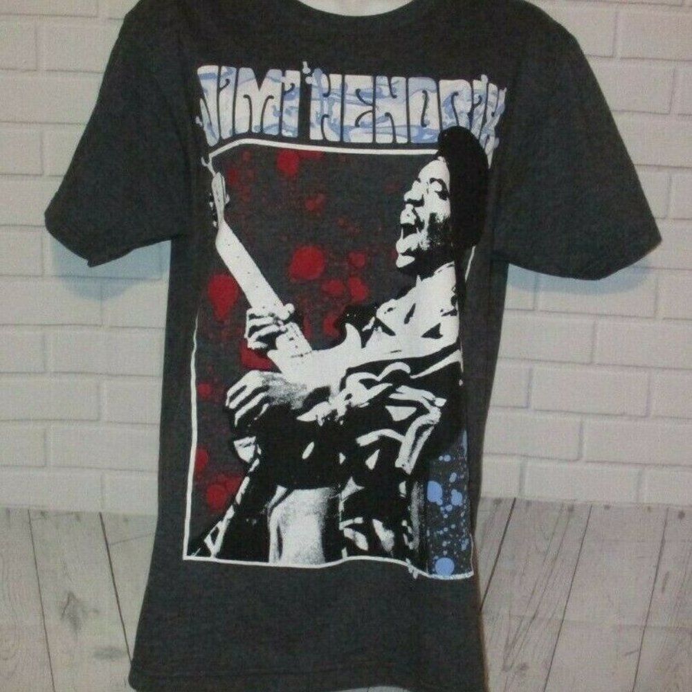 Jimi Hendrix T-Shirt Rockin Artwork Back Hit Small Gray Cotton Blend
